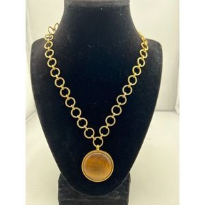 Champs Round Pendant Necklace Vintage Statement Classic Classy Capsule Tiger Eye